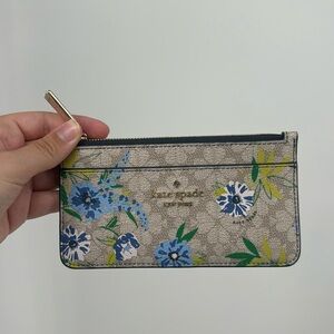 Kate Spade Flower Floral Large Slim Card Holder Blazer Blue Multi Wallet NEW